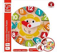 Hape Puzzle Montre à Encraster en Bois - Apprendre À Lire L'Heure Avec Moules Et