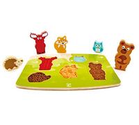 Hape Puzzle Tactile Animaux de la Forêt - Pour Enfants 2 ans et Plus - 6 Pièces Colorées avec Textures à Toucher - Découverte des Animaux - Puzzle en Bois pour la Motricité Fine et l'Observation