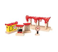 Hape Quai de Gare Circuit Train Bois Enfant 3 Ans et + - Kit Jeux de Construction 5 Pièces en Bois - Enregistrement Vocal et Eclairage des Rails - Jouet Compatible Marques Traditionnelles