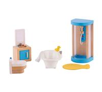 HaPe Jouet Meubles salle de bain pour maison de poupée en bois – Coffret 7 pièces – Dès 3 ans