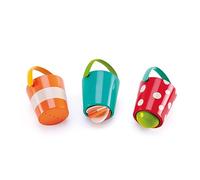 Hape Seau Enfant pour le Bain - Jouet Sans BPA - Ensemble 3 Seaux Colorés & Écoulements Différents - Jeu Bain Bébé dès 12 Mois - Coordination Oeil-Main & Motricité Fine - Jouet Durable Sécurisé