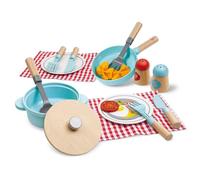 Hape Set de Cuisine et Service en Bois - Jeu d'Imitation Set de Chef - pour Enfant de 2 Ans et Plus - Jeu en Bois - Ustensiles de Cuisine Enfant en Bois Réalistes - Jeu de Rôle, Jouet Fille et Garçon