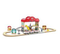Hape Set de Gare Portable en Bois, Jeu de Trains pour Enfants, Rails, Gare et Personnages, Facile à Transporter