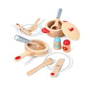 Hape Set de Service Cuisine Blanc - Casserole, Pot en Bois, Assiettes, Couverts - Jeu d'Imitation Cuisine en Bois - Enfants de 3 ans et Plus - Accessoires Dinette Réalistes Matériaux Écoresponsables