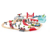 HAPE - Set de train urbain 2 en 1 - 84,2 x 75,6 x 19,1 cm - à partir de 3 ans - Circuit de train - Le couvercle sert de décoration