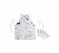 Hape Tablier à Colorier - Enfant 3 Ans à 6 Ans - Activité Manuelle, Créative - Tablier Coloriage avec 6 Marqueurs Vert, Rouge, Jaune, Orange, Bleu et Noir - Blouse Blanche à Colorier