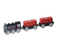 Hape Jouet Train de Marchandises à Vapeur - Jeu pour Enfant dès 3 Ans - Locomotive Noire avec Ses Deux Wagons et Containers Déchargeables Rouge - Compatible avec Circuits de Marques Traditionnelles