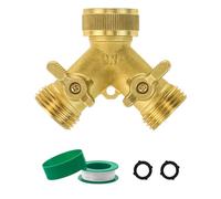 Hapeisy Répartiteur de tuyau d'arrosage en laiton, 2 voies, robinet 3/4 en Y, 2 valves avec 2 rondelles en caoutchouc supplémentaires