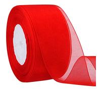 Hapeper Ruban en organza transparent de 5 cm pour travaux manuels, bouquet, décoration de fête à la maison, 45,7 m (rouge)