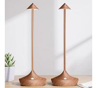 Hapfish Lampe de chevet tactile sans fil LED, 6000mAh 2PCS lampe de table metal rechargeable usb, design modern, lumiere bureau puissante pile pour interieur, restaurant, terrasse (couleur bois)