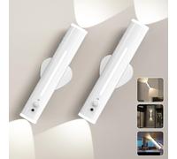 Hapfish Lampe LED Murale Sans Fil Rechargeable, 2 PSC Applique Murale Detecteur de Mouvement Intérieure Exterieur, Métal Magnétique Télécommande, Lumiere Pile pour Chevet, Chambre, Salon, Couloir