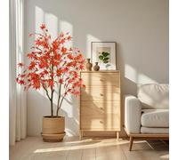 Hapihom 1,2 m - Érable artificiel avec pot - Feuilles d'érable rouges artificielles - Érable de soie - Arbre d'automne artificiel pour bureau, salon, véranda - Décoration de porte - Barre unique