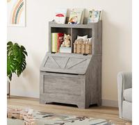 Hapihom Bibliothèque pour enfants et étagère à jouets 2 en 1, étagère pour enfants avec couvercle rabattable et 4 compartiments ouverts, étagère de rangement pour chambre à coucher, maternelle, école