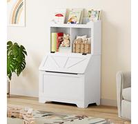 Hapihom Bibliothèque pour enfants et étagère à jouets 2 en 1, étagère pour enfants avec couvercle rabattable et 4 compartiments ouverts, étagère de rangement pour chambre à coucher, maternelle, école