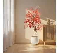 Hapihom Érable artificiel de 1,5 m avec pot - Feuilles d'érable rouges artificielles - Érable de soie - Érable d'automne artificiel - Pour bureau, salon, véranda, porte - Double tige