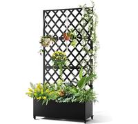 Hapihom Jardinière avec brise-vue, 120 x 40 x 180 cm, avec treillis, trous de drainage et roulettes verrouillables, tuteur en métal pour l'intérieur et l'extérieur, jardin, terrasse et balcon - B