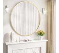 Hapihom Miroir rond, Ø 50 cm, cadre en alliage d'aluminium, moderne, incassable, miroir mural pour couloir, salon, salle de bain ou vestiaire chambre à coucher - Doré