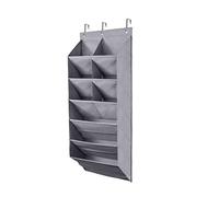 Hapihom Sac à chaussures mural avec crochets, multifonction, gain de place, multi-couches, sac de rangement suspendu, organiseur gris, 9 compartiments