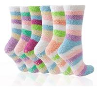 HapiLeap Chaussettes Pantoufles Pelucheux pour Femmes et Filles, Chaussettes Épaisses Chaudes et Doudou avec Antidérapant, pour Hiver, Maison, Hôpital ou Sommeil (Series E)