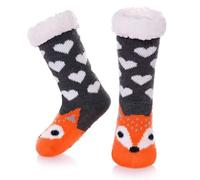 HapiLeap Chaussons Chaussettes pour Enfants Filles Chaussettes Antidérapantes, Chaudes Épaisses Doublées de polaire Chaussettes de Noël (Fox (3-5 Ans))