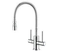 Hapilife Robinet de cuisine avec bec flexible à double levier - Mitigeur de cuisine flexible 1 trou moderne monobloc - Mitigeur d'évier avec tuyau extractible - Robinet chromé