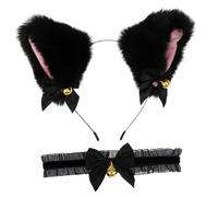 HAPINARY 1 Jeu collier -tête oreille de chat trousse beignet de chat charbonnier cloche cerceaux de poils d'oreilles d'animaux accessoires de cheveux de fête Tissu en peluche de 5 cm