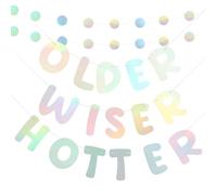 HAPINARY 1ensemble Bannière Happy Birthday Older Wiser Hotter Argentée avec Guirlande Ronde pour Décoration Anniversaire Fête Femme