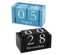 HAPINARY 2 Ensembles Calendrier Perpétuel Bois Bloc Bureau Rétro à Cubes Dateurs Manuels Calendrier de Bureau Stable et Ajustable pour Maison Décoration Élégante et Pratique