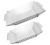 HAPINARY 2 Pièces Panier à Grillades en Acier Inoxydable 430 Résistant et Facile à Nettoyer pour Barbecue Extérieur pour Pique-niques et Barbecues en Plein Air Argenté