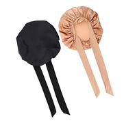 HAPINARY 2pièces Bonnet Satin Femme Grand Élastique Protection Cheveux Nuit Confortable Pour Sommeil Et Soins Visage Noir or