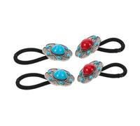 HAPINARY 4 Pièces Bandes Élastiques Cheveux Fleurs Vintage Boho Accessoires Ethniques Lotus Ancien Élastiques Doux pour Queue de Cheval Femmes Fête Mariage Rouge Bleu
