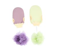 HAPINARY 4 pièces Gants de Exfoliants avec Éponge Luffa Douce et Mousseur Confort pour Peau Vert