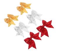 HAPINARY 6 Pièces Lot de 6 Pinces à Cheveux à Paillettes Nœud Papillote Queue d'Hirondelle, Couleurs Jaune, Argenté et Rouge, Accessoires pour Cheveux de Sport, Compétition Pom-Pom Girl,