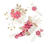 HAPINARY 8pièces Peigne De Mariage Fait Main Ensemble Floral Pour Accessoires De Cheveux De Mariée Rosy
