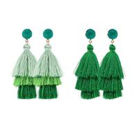 HAPINARY Boucles D'oreilles Bohèmes à Pompon Vert pour Femmes, Design à Trois Couches, Accessoires de Costume Saint-patrick et Événements en Plein Air