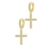 HAPINARY Boucles D'oreilles Pendantes en Cuivre Doré Zircon de Croix, Bijoux Contemporains Élégants pour Anniversaire et Présent D'anniversaire
