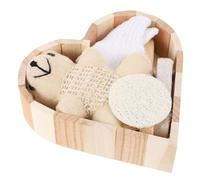 HAPINARY Coffret de Bain de Cœur 6 Pièces Kit de Gommage et Brosse Exfoliante pour Corps Femmes Usage Intérieur Présent Spa Bois Naturel