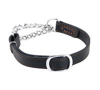 HAPINARY Collier en Cuir pour Chiens de Taille Moyenne et Grosse Semi-étrangleur Réglable Chaîne Acier Inoxydable 2,5 Cm pour Dressage Promenade