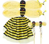 HAPINARY Costume D'garçon et Filles Abeille 8 Pièces Jupe, Ailes, Bandeau et Baguette Magique - Ensemble Cosplay Scène pour Fêtes et Spectacles, Accessoires Cosplay Animalier pour Garçons