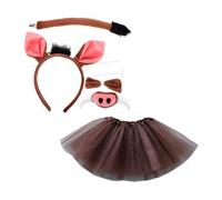 HAPINARY Ensemble De Costume De Cochon 4 Pièces Taille Unique Serrage-tête Nez Oreilles Jupe Tutu Café Pour Filles Fêtes Cosplay Carnaval