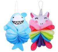 HAPINARY Éponge de Exfoliante Corps 2pcs en Pe Légère et Portable Style Dessin Animé Requin et Licorne pour Garçon et Filles Voyage en Plein Air