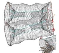 HAPINARY Filet de Pêche Pliable 2 Pièces en Fer et Nylon Noir Panier à Poissons, Facile à Ranger et Empêchant Poissons de S'échapper, Pêche en Extérieur