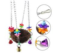 HAPINARY Jouets pour Perroquets Cloche Nid en Rotin Naturel Balançoire pour Oiseaux Exercice Stimulant pour Oiseaux De Compagnie