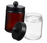 HAPINARY Lot De 2 Boîtes De Rangement pour Cotons-tiges en Verre Transparent Et Ambré avec Couvercle, Support pour Disques De Coton, Organiseur pour Salle De Bain Et Maquillage