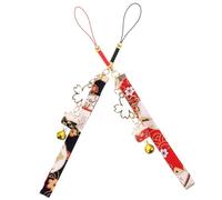 HAPINARY Lot de 2 Breloques Chat Amulette en Céramique Clochette, Pendentif Décoratif pour Téléphone et Appareil Photo, Anti-perte