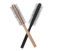 HAPINARY Lot De 2 Brosses Rondes Pour Brushing, Taille Compacte, Poils En Nylon, Adaptées Aux Cheveux Bouclés, Coiffage Maison, Brosses à Rouleau En Bois Naturel Noir Et Bois Clair