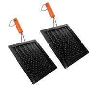 HAPINARY Lot de 2 Paniers à Griller pour Barbecue Camping avec Poignée en Bois, Acier Inoxydable, Résistance la Chaleur, Circulation Chaleur, pour Plein Air