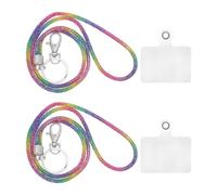 HAPINARY Lot de 2 porte-badges transparents : étui et cordon pour badge d'identification - Tour de cou rond de 44,5 cm avec strass, idéal pour les élèves, l'école ou le bureau, couleurs