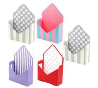 HAPINARY Lot de 5 Boîtes D’Emballage en Carton Pliables pour Bouquets Forme Enveloppe Étanches Motifs Pois Rouges et Beige Rayures Violettes et Bleues pour Décoration et Présent