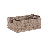 HAPINARY Panier de Rangement en Plante Aquatique Tressée Rectangulaire Poignées, Base Plate Stable, pour Organiser Cosmétiques et Articles de Toilette
